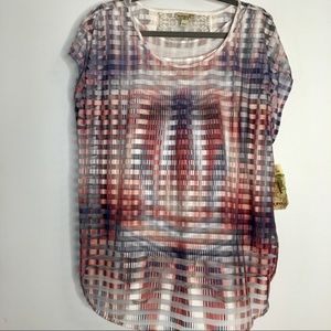 One World Double Layer Sheer Red White Blue  Strip
